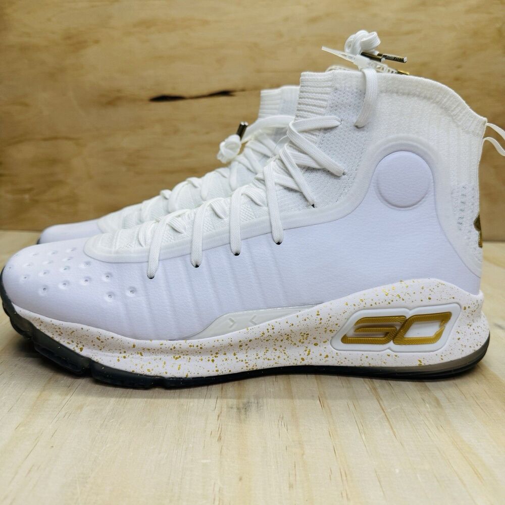 NEW Under Armour Curry 4 Retro White Gold Basketball Shoes Men Sz 12 1298306-111